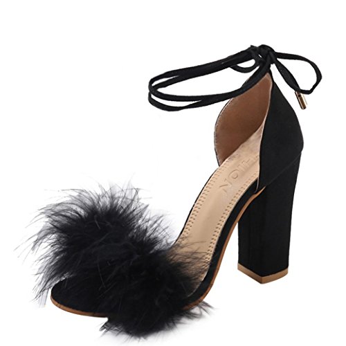 open toe fluffy embellished heeled sandals