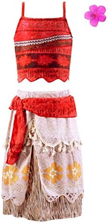 Viniolves Little Girl Princess Moana Adventure Outfits Costume Party Dress (Red, 5-6 Years)