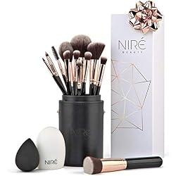 Niré Brochas de Maquillaje con Esponja Maquillaje, Estuche, Limpiador de Brochas