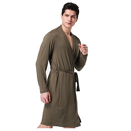 Men Bathrobe pajamas Nightgown thin Modal cotton spring summer autumn winter Tracksuit Air conditioning shirt, brown, L