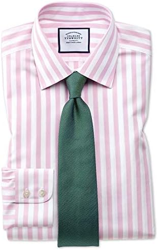 Extra Slim Fit Non-Iron Pink Wide Bengal Stripe Cotton Formal Shirt Single Cuff by Charles Tyrwhitt