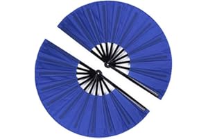 1SourceTek 2 Pcs Large Folding Fan Nylon Cloth Handheld Folding Fan Chinese Kung Fu Tai Chi Fan Decoration Fold Hand Fan for Party Favors (Blue)