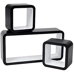 WOLTU RG9248ws Lot de 3 Étagère Murale Salon du Cube rétro Étagère,étagère Cube Murale en Bois MDF,étagère CD DVD Murale,Noir Blanc