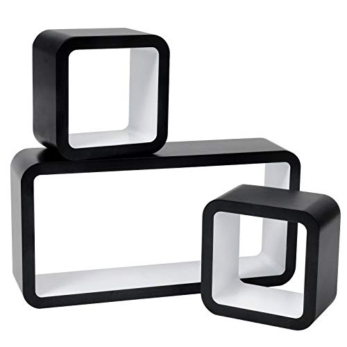 WOLTU RG9248ws Lot de 3 Étagère Murale Salon du Cube rétro Étagère,étagère Cube Murale en Bois MDF,étagère CD DVD Murale,Noir Blanc