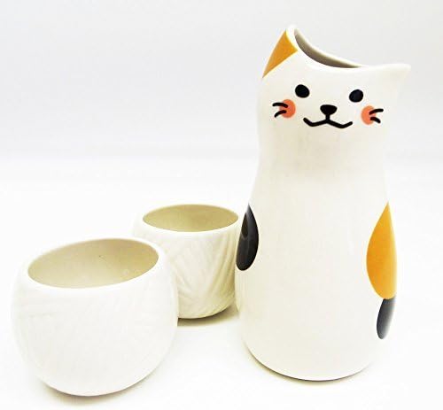 Sun Art Calico cat Sake Bottle and Sake Cups set SAN2524 from Japan by Sun Art