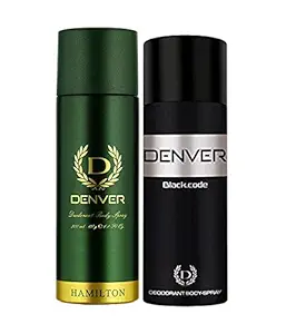 Denver Hamilton 200ml + Black Code 150ml Deodrant spray pack Of 2-For Men