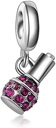 WAYA Rose Red Crystal Nail Polish Bottle Silver Charms European Beads For Pendant Necklace Bracelets Bangle Snake Chain Women Jewelry