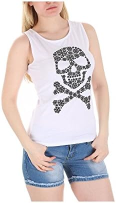 Ideal Shoes – Judith Skull Print Tank Top -  White - Large