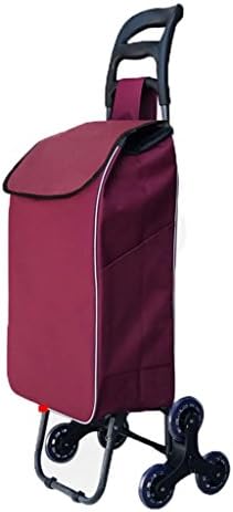 Hand Truck DELLT- Shopping Travel Climb The Stairs Collapsible Portable Iron Art Supermarket Push The Trailer Lever Car Shopping Cart Trolley (Color : Red wine)