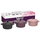 Le Creuset, Set de 3 Mini-Cocottes Rondes, 200 ml, 10 x 5 cm, Céramique, Violet Foncé/Lila/Rose