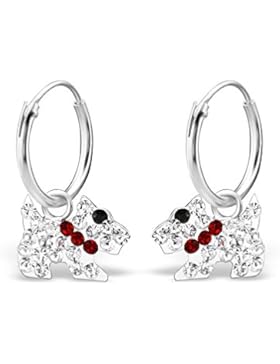 *925 Silber Damen Kinder Ohrringe Creolen Ohrschmuck Hund mit Kristall*
