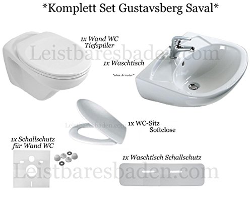 Gustavsberg Saval *KOMPLETT Set Wand WC Softclose Sitz Waschtisch 60 cm Lotusclean Farbe Weiss