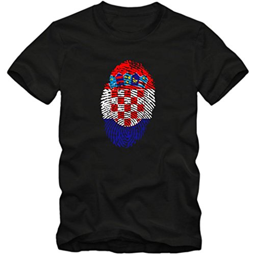 Herren T-Shirt Croatia Kroatien Hrvatska Fußball Trikot Fingerabdruck WM EM, Farbe:Schwarz;Größe:4XL