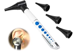 DOUKESH Mini Otoscope Oreille,Otoscope LED,Ensemble de Spéculum Auriculaire,Otoscope Grossissement 3X,Otoscope Oreille Enfant, Mini Otoscope,Outil de Vérification de L'oreille avec 3 Têtes Remplaçables,Blanc
