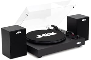 JAM Plattenspieler mit Lautsprechern – Bluetooth-Schallplattenspieler mit Regal-Lautsprechern, 3-Speed Vinyl-Player mit Staubschutz, vorjustiertem Tonarm, Vinyl-Reiniger inklusive, Schwarz