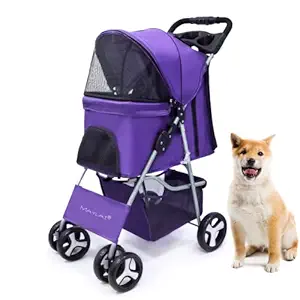 Maylai Pet Stroller Cat/Dog Stroller for Small Medium Dog Portable Foldable Dog Carrier Trolley with Storage Basket and Cup Holder (Purple)