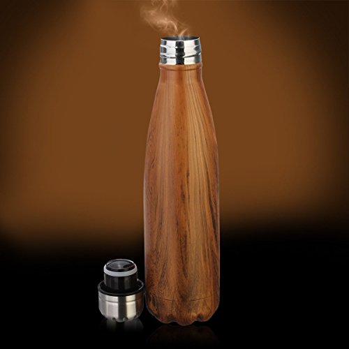 KING DO WAY Thermobecher + Trinkflasche Edelstahl Sportflasche Wasserflasche Camping Reisebecher Haelt Getraenke warm oder kalt 500 ml / 18 BPA frei hellgelbe Holz farbe - 4
