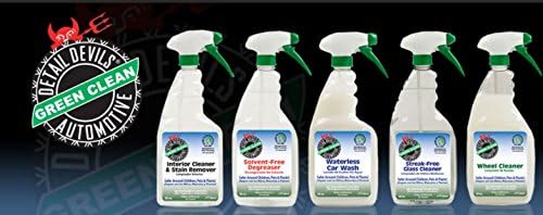 Detail Devils Everything But The Bucket Cleaning Kit pack ( Interior Clean &amp; Stain Remover, Solvent-free Degreaser, Streak-free Glass Cleaner, Waterless Car Wash, Wheel Cleaner)
