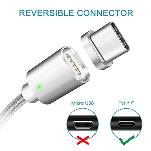 Magnet USB C Kabel auf USB 3.0 A,TUOYA Magnetisches USB-C Ladekabel- Fast Charging-Magnetisches Type C Ladekabel Kabel mit LED Statusanzeige für Type C Geräte inklusive dem,Samsung Galaxy S8 ,S8+ OnePlus 3T/3, HTC 10, Nexus 5X, Nexus 6P, Huawei P9, Huawei P9 Plus (2*Silver) - 2
