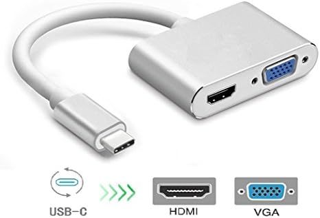 Type c-2 in 1 USB C to Hdmi VGA, UHD USB Type C to HDMI VGA Adapter (Thunderbolt 3 Compatible) for 2017/2016 MacBook Pro, IMac 2017, Chromebook Pixel, Galaxy S8/S8Plus and More, 4K