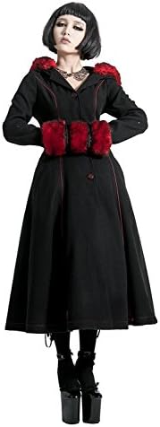 DEVIL SHACKLES Women Gothic Double-Faced Woolen Coat Punk?Hooded?Coat Slim Fitting?Trench Coats Windbreaker Overcoat,4XL