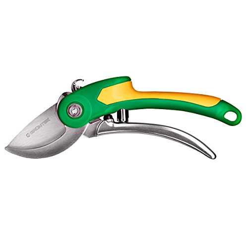 Preisvergleich Produktbild GRÜNTEK Gartenschere Baumschere PELIKAN mit automatischer Klingenöffnung, scharfe Klinge, komfortable Alu / Anti-Rutsch-Griffe, gelb-grün