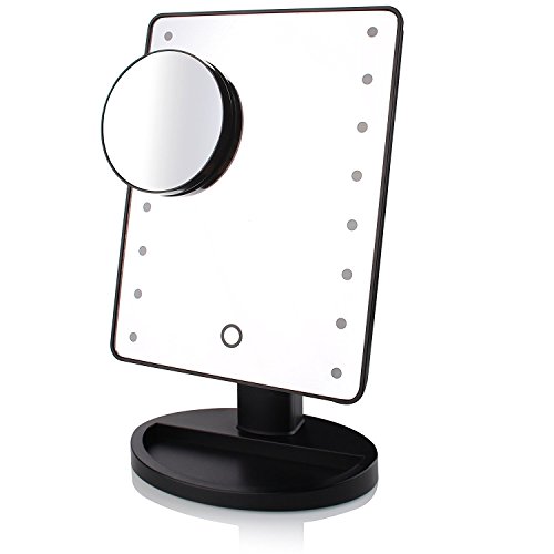 eBasic LED Beleuchtung Make-up-Spiegel mit ein kleine 10 x fach Kosmetikspiegel, 180º Drehbar mit Touch-Schalter Ultra-High Definition Standspiegel Schminkspiegel Tischspiegel Batteriebetrieben (Schwarz) - 2