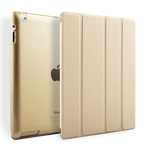 iPad Hülle, Toeoe iPad 2 3 4 Auto Aufwachen / Schlaf Funktion Schutzhülle mit Lichtdurchlässig Rückseite Abdeckung und Eingebautem Magnet für iPad 4/3/2 (Gold)