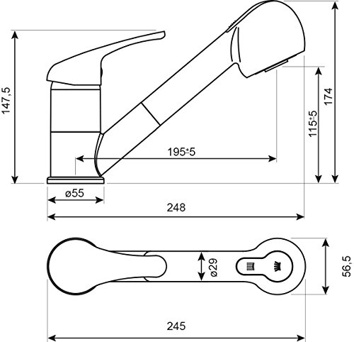 Wasserhahn für Bad und Küche DUSCHMEISTER DMEM08 Einhebelmischer mit herausziehbarer Handbrause, schwenkbarem Auslauf und Verbrühschutz Spültischarmatur Spülarmatur Edelstahl Optik - 3