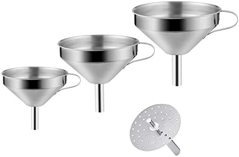 3-Pack Strainer Funnel, Stainless Steel Funnels Sets with Handle and Removable Strainer, Perfect for Transferring Liquid / Fluid/ Powder &amp; Dry Ingredients, Funnels with Filter for Kitchen Cooking, Bar and More by Pingenaneer