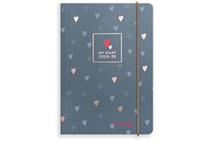 Matilda Moo 2024-2025 Academic Diary - A6 Size - Day a Page Mid Year Diary - Elastic Closure - July '24 to July '25 - Grey