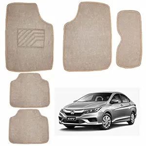 Asryd Anti Slip/Skid Premium Soft Design Carpet Car Floor Mat Set of 5Pcs (Beige Color) for Honda City IV-TEC