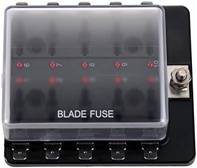 Gankarii® 10 Way Blade Fuse Holder Box with LED Warning Light LED Illuminated Automotive Fuse Block for Car Boat Marine Trike Voltage (Max. 32V)