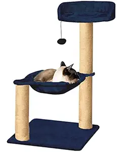 Callas Cat Tree with Hanging Boy, Sisal Scratching Posts-Cozy Design of Cat Hammock Allure Kitten to Lounge in, Cats Love to Lazily Recline While Playing with Toy and Scratching Post(Code-402-Blue)