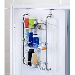 Artmoon Climber - Étagère de Douche en Acier Chromé à Suspendre sur Porte 3 Paniers Caddy - Rangement de Douche à 3 Niveaux Amovibles - Montage Rapide sans Outils ni Perçage - Dimensions: 40x13.5x77cm
