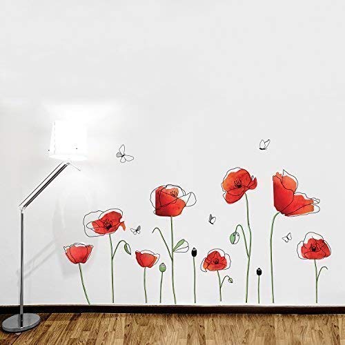 Preisvergleich Produktbild Wand Sticker "Mohn butter" Wandschmuck Entfernbarer selbstklebend Aufkleber Kunst Kinderzimmer Kindergarten Schule Kinderzimmer Restaurant Bar Cafe Hotel Wohndeko