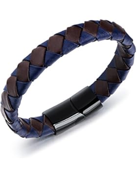Yoly Männlich Leder Armband blau schwarz braun geflochten mit Edelstahl Schließe mit Magnete Schmuck Herren Armbänder...