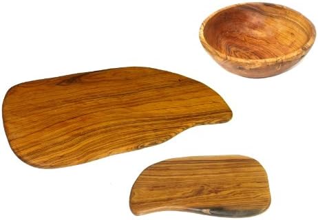 Olive Wood Cheese Board Set 12 inch 30 cm Fair Trade Wooden Cheese & Biscuit Boards & Grape Bowl
