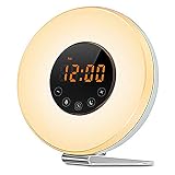 Simulación inteligente de la salida del sol / puesta del sol: aumente gradualmente el brillo del 10% al 100% en 30 minutos antes de la hora de la alarma / atenúe el brillo del 100% al 0% en 30 minutos antes de la hora de acostarse. Guiarlo a un sueño natural reparador y desarrollar un buen patrón de sueño. Despierta a la primera luz del día con abundante energía.