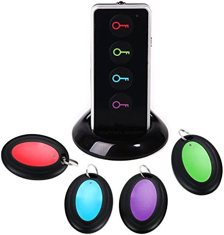 ATKKE Wireless RF Item Locator Key Finder with LED Flashlight and Base Support, Remote Control With 4 Receivers - Pet, Cell, Wireless RF Remote Item, Wallet Locator HG08