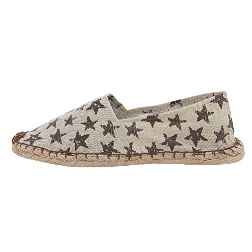 Japanwelt Espadrilles Canvas Damen und Herren Sterne Muster Braun-Beige Sommerlatschen Slipper Größe 42 - 3