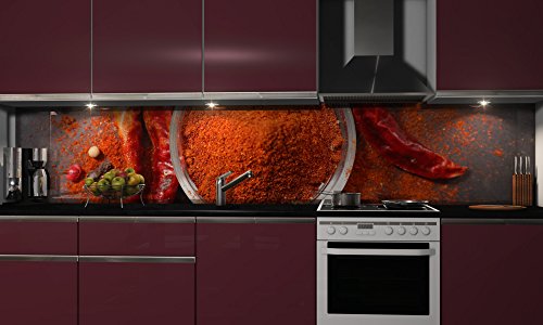 Küchenrückwand-Folie selbstklebend | Red Hot Chili | Klebefolie in verschiedenen Größen | Fliesenspiegel | Dekofolie | Spritzschutz | Küche | Möbel-Folie