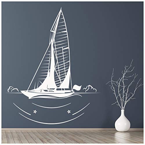 azutura Barca a vela in mare Adesivo Murale Trasporto di navi Adesivo Da Parete Camera da letto bagno arredamento disponibile in 5 dimensioni e 25 colori X-Grande Bianco
