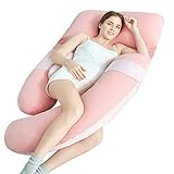 HJJGRASS Oreiller de Grossesse avec Body Taie d'oreiller, en Forme De U Pleine Oreiller De Corps pour Les Femmes Enceintes (Coton, Rose)