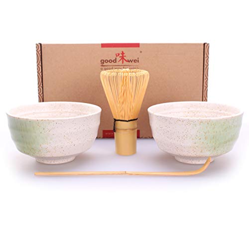 Goodwei Juego de Té Matcha para dos - Bol de té y batidor incl. Caja de regalo (blanco)