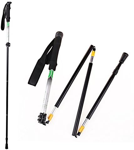 HMMJ Folding Trekking Pole Section 5, Lightweight Collapsible Hiking Stick Climbing Walking (2pcs black)