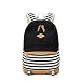 Produktbild SJMMBB Canvas Rucksack Tasche Tasche Drucken Mode Studenten Striped Canvas Rucksack, Schwarz, 45 * 32 * 14,5 cm