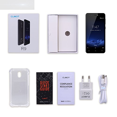 Cubot R9 (2017) Android 7.0 Nougat Dual Sim Smartphone ohne Vertrag, Ultra dÃ¼nnes 5 Zoll HD IPS Touch Display, 2GB+16GB interner Speicher, 13MP Hauptkamera / 5MP Frontkamera, 2.5D gebogener Kapazitiver Bildshirm, nutzbares GPS, Benachrichtigungs LED, MetallrÃ¼ckabdeckung mit 0.1s Fingerabdruck Sensor - 360Â° Erkennung, Schwarz