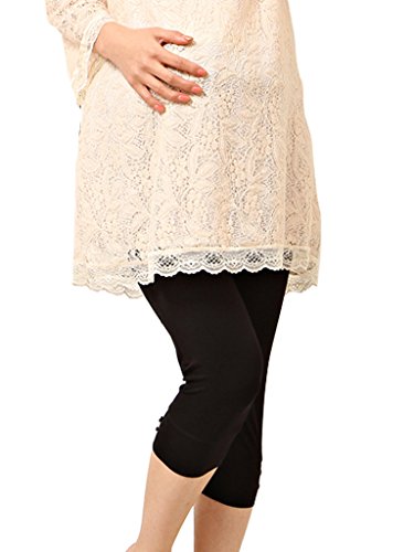 Liang Rou Maternity Elastane Adjust Waistband Cropped Leggings Color Black