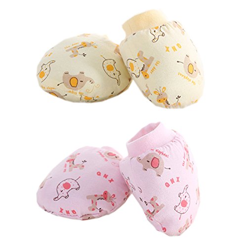 2-Packs Soft Newborn/ Infant NO-Scratching Cotton Pink&Yellow Mittens For 0-6M